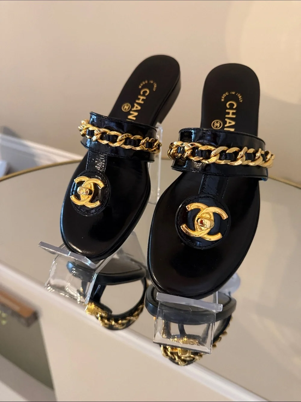CHANEL Turnlock gold chain sandals size 36.5 - Picture 4 of 17